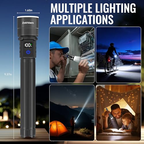 Rechargeable LED Flashlight 90000 High Lumens, Super Bright Flashlight LCD Digital Display Flash Light with 5 Modes & Waterproof, Powerful Handheld Flashlight for Camping Emergencies - size: 1PACK