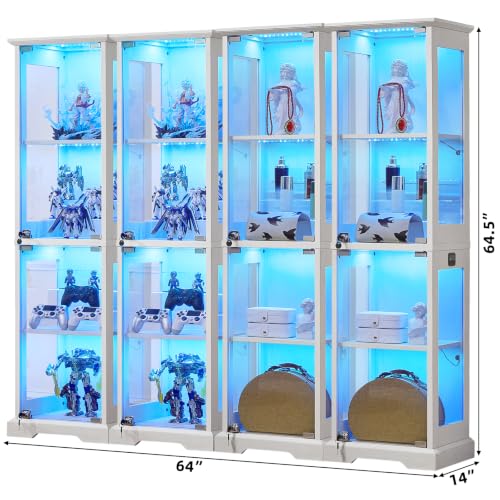 LELELINKY Farmhouse Narrow Glass Display Cabinet with Doors Set of 4 - color: White, size: 4 Pack