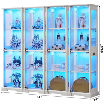 LELELINKY Farmhouse Narrow Glass Display Cabinet with Doors Set of 4 - color: White, size: 4 Pack