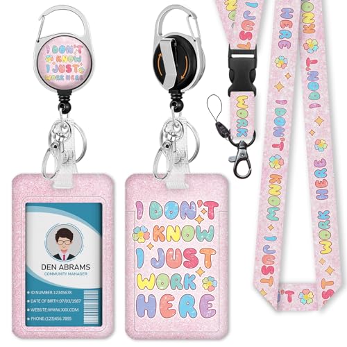 Piefly Lanyards for Id Badges, Teacher Card Holder Retractable Reel Funny - color: Idk-01