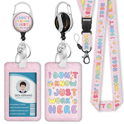 Piefly Lanyards for Id Badges, Teacher Card Holder Retractable Reel Funny - color: Idk-01