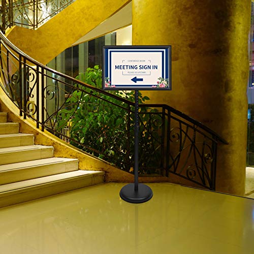 YIYO Adjustable Pedestal Poster Sign Stand,11 x 17 Advertising Business Menu Sign Holder for Floor Standing with Aluminum Snap-Open Reusable Frame,Black (11 x 17) - size: 11-x-17-inch