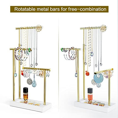 SRIWATANA Jewelry Organizer Display Extra Tall Necklace Holder 3 Tier Jewelry Tree Stand, Gift Idea (White & Gold) - color: White & Gold