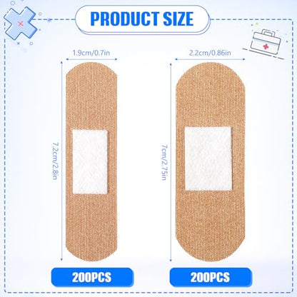 400 Pcs Bandages Bulk Various Sizes Waterproof Adhesive Bandages, 2 Styles - style: 2 Styles