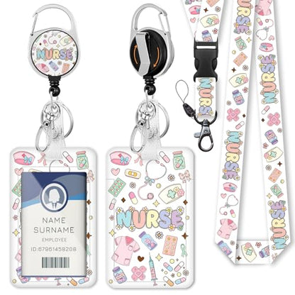 Gctriki Nurse Badge Holder Retractable Clip, Cute Lanyard with Badge Reel - color: Cute Nurse