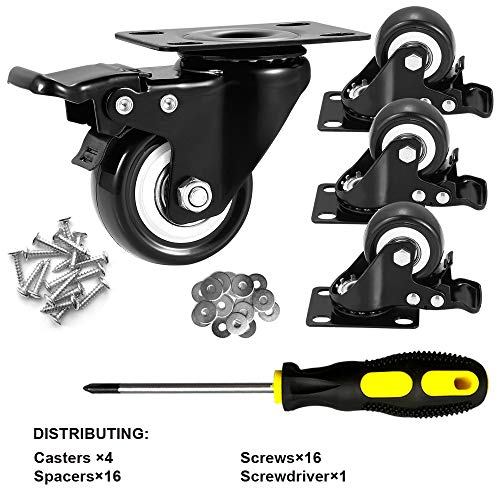 2" Caster Wheels Set of 4, Heavy Duty Casters with Brake - color: Black, size: 2 Inch