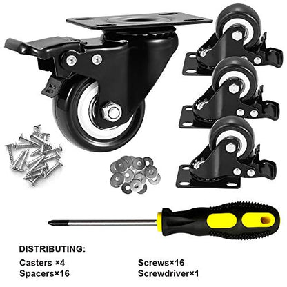 2" Caster Wheels Set of 4, Heavy Duty Casters with Brake - color: Black, size: 2 Inch