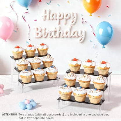 2 Packs Acrylic Display Stand Riser,3 Tier Perfume Organizer Cupcake Stand - color: Black, size: 7.9x2.8 inch