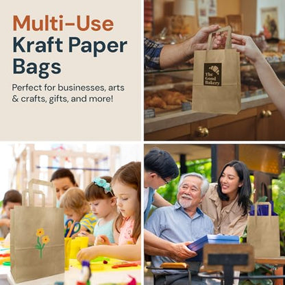 Reli. Brown Paper Bags with Handles | 55 Pack Kraft Bulk