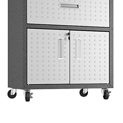 Manhattan Comfort Fortress Textured Metal 31.5" Garage Mobile Cabinet with 1 Full Extension Drawer and 2 Adjustable Shelves, Black/Gray - color: Black/Grey, style: Storage Cabinet