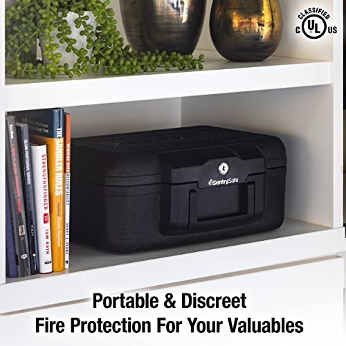 SentrySafe Fireproof Money Safe with Key Lock, Black Lock Box with Portable Carrying Handle for Travel, Exterior: 14.3 in. W x 11.2 in. D x 6.1 in H, 1200 - size: 0.18 cu. ft., style: Fire resistant box
