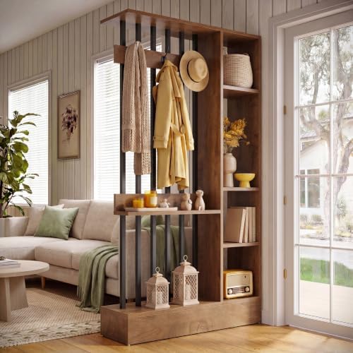 Tribesigns Wall Room Divider with Shelves, 71" Freestanding Room Divider - color: Brown