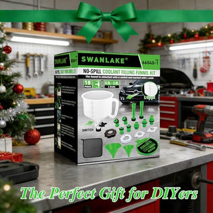 SWANLAKE 18-Piece No-Spill Coolant Funnel Kit, Radiator Funnel Burping Tool, Coolant Bleeder Kit with Adapters, Universal Fitment for Automotive Cooling System - color: Green, Black