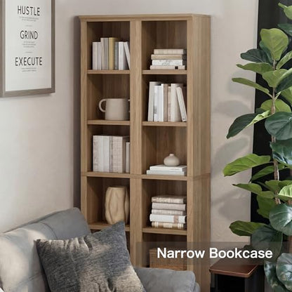 Narrow Bookshelf, 5-Tier Adjustable Shelves, 72.5" - color: Oak