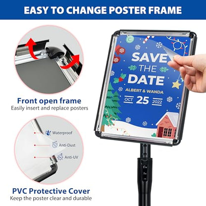 4Pack 8.5x11 Sign Stand - Adjustable Floor Standing Sign Holder - color: Black, size: 8.5"x11"-4Pack