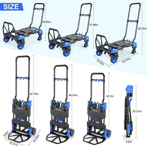 Heavy Duty 330lbs Folding Hand Truck, 2 in 1 Alu Foldable Dolly, Blue - color: Blue