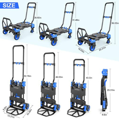 Heavy Duty 330lbs Folding Hand Truck, 2 in 1 Alu Foldable Dolly, Blue - color: Blue