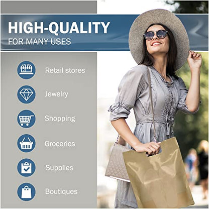 12x18 Gold Plastic Bags, Medium, Glossy Finish, 2 Mil Thick, 100 Pack