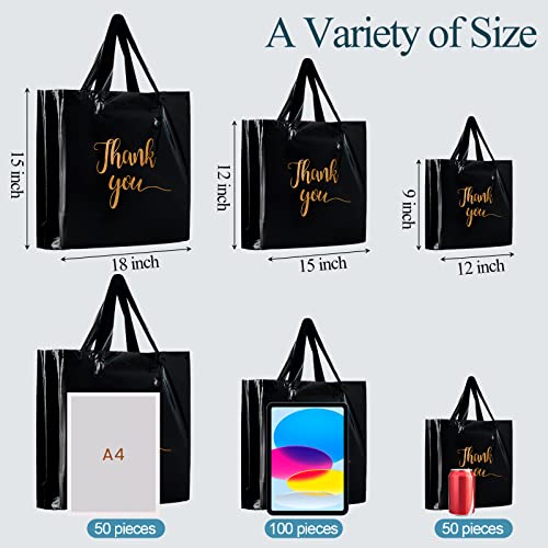 Teling 200 Pcs Thank You Shopping Bags with Handle,Black - color: Black