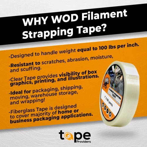 WOD UFST39 Fiberglass Reinforced Filament Strapping Tape, 3/8 inch x 60 yds. 4 Mil (Pack of 96) Filaments Run Lengthwise - size: 3/8 Inch - Pack of 96