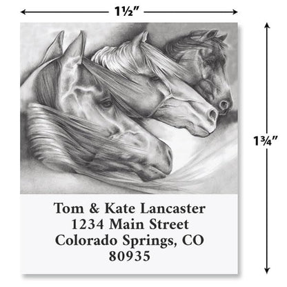 Black and White Horse Square Return Address Labels (4 Designs) - Set of 144 1-1/8" x 2-1/4" Self-Adhesive, Flat-Sheet Label - style: Black & White