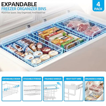 4 Pack Expandable Freezer Organizer Bins, Stackable Chest Freezer Basket - color: White, size: 4 Packs