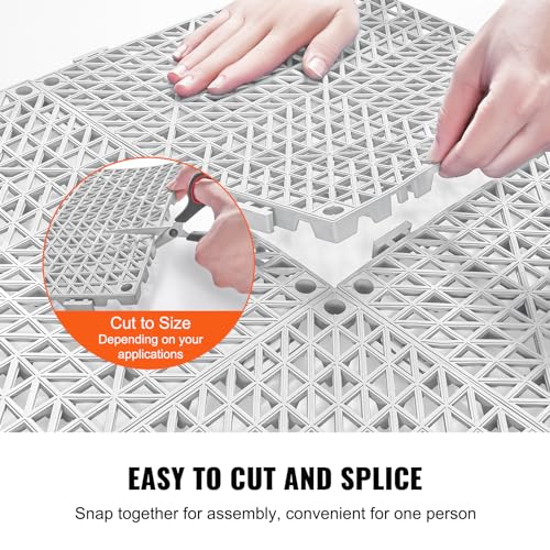 VEVOR Modular Interlocking Cushion, 50 Pack 12" x 12" Splicing Drainage Mats, Soft PVC Interlocking Drainage Floor Tiles, Non-Slip Drainage Holes for Restroom, Bathroom, Kitchen, Pool, Wet Areas, Gray - color: Grey