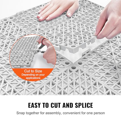 VEVOR Modular Interlocking Cushion, 50 Pack 12" x 12" Splicing Drainage Mats, Soft PVC Interlocking Drainage Floor Tiles, Non-Slip Drainage Holes for Restroom, Bathroom, Kitchen, Pool, Wet Areas, Gray - color: Grey