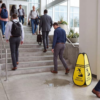 Sabary 6 Pcs 24 Inches Pop up Watch Your Step Sign Yellow 4-sided Foldable Safety Warning Sign Caution Cone for Commercial Office Stores Grocery Restaurant Indoors & Outdoors - style: Caution Watch Your Step