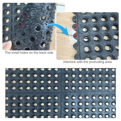 Anti-Fatigue Rubber Floor Mat - NANBOWANG Commercial Grade Interlocking Non-Slip Recycle Tyre Floor Mats for Restaurant Kitchen Bar Garden Outdoor Wet Area(36"x 36") - size: 36"L x 36"W x 0.8"Th