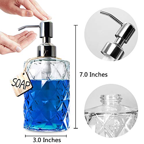 JASAI Diamond Design 12 Oz Glass Soap Dispenser with Rust Proof Pump - color: Clearglass-silver Pump, style: Diamond