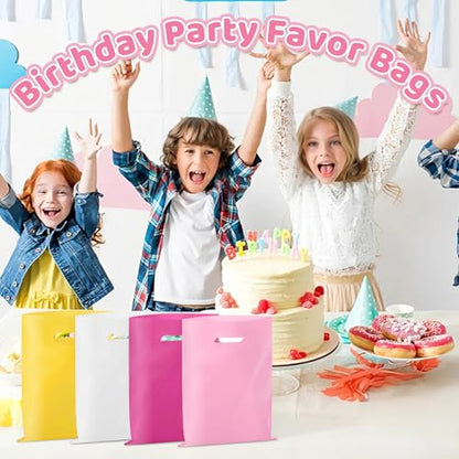 VieFantaisie 50 PCS Pink Party Favor Bags, 8" x 11" Goodie Bags for Candy Treat Craft Easter Egg, Plastic Gift Bag with Die Cut Handles for Birthday Party, School Events & Small Business, Wedding - color: Pink-50PCS-8x11Inch