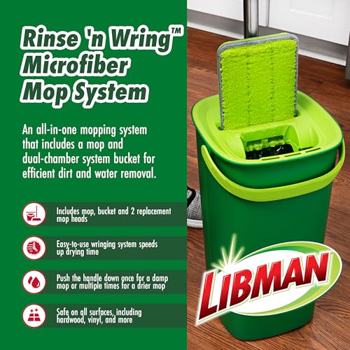 Libman Rinse 'n Wring Mop and Bucket System, 2 Microfiber Pads Included - style: 2 Pads