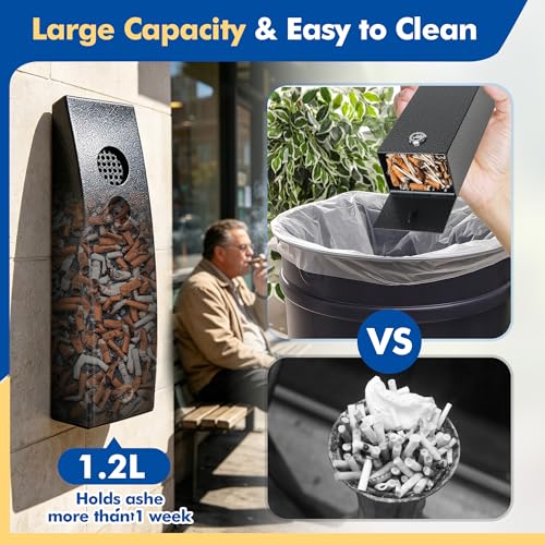 Wall Mounted Trash Can Outdoor Commercial Receptacles Container Disposal Outdoor Vertical Trash Can for Hotel Café Bar Shopping Centre Courtyard (Black) - size: Medium—Ⅰ