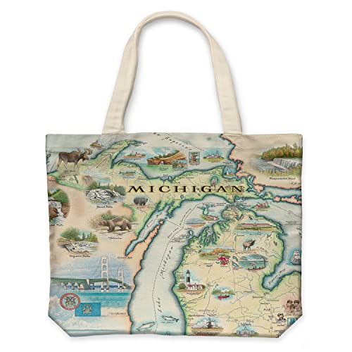 Xplorer Maps Canvas Tote Bag with Handles, Cloth Grocery Shopping Bag, Reusable & Eco-friendly Bag, 100% Cotton, Washable - color: Michigan