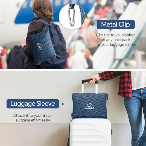 BEDELITE Travel Blanket with Bag, Jacquard Fleece Blanket 65"x40", Navy - color: Navy