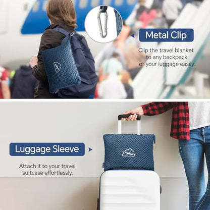 BEDELITE Travel Blanket with Bag, Jacquard Fleece Blanket 65"x40", Navy - color: Navy