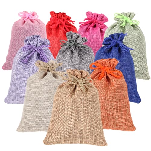 Burlap Gift Bags 5x7, 10 Pack Colorful Drawstring Pouches for Favors - color: Burlap (Pack of 10)