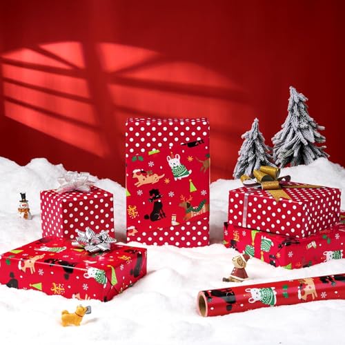 WERNNSAI Dog Christmas Wrapping Paper Jumbo Roll 33 ft Puppy Red - color: Christmas Puppy