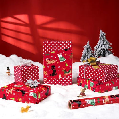 WERNNSAI Dog Christmas Wrapping Paper Jumbo Roll 33 ft Puppy Red - color: Christmas Puppy