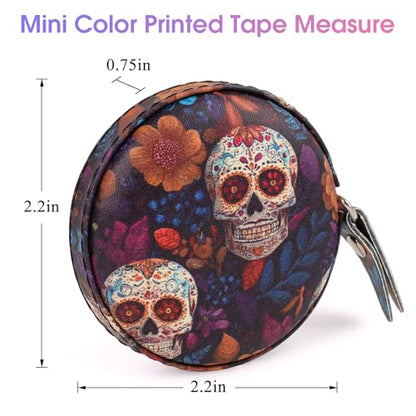 Retractable Mini Leather Tape Measure, Auto Retract Candy Skull - color: Candy Skull