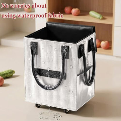 Reusable Grocery Bag on Wheel, Foldable Shopping Cart with Wheels, Can Carry up to 88 Pounds, Suitable for Groceries, Laundry, Camping and Moving. - color: Silver - Medium