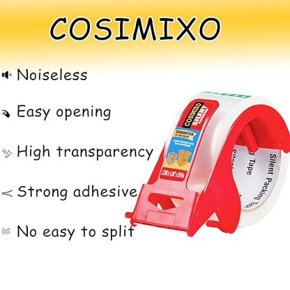 2-Pack No Noise Clear Packing Tape with Dispenser,2.7mil x 1.88" x 55Yds Heavy Duty Noiseless Packing Tape,Clear Packaging Tape for Shipping, Industrial Grade Moving Tape for Boxes COSIMIXO - color: Clear