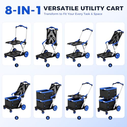 Collapsible Shopping Cart with Wheels, Foldable Platform Hand Truck (Blue) - color: Blue