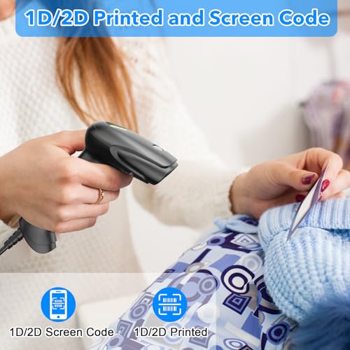 Symcode Barcode Scanner with Stand USB Wired Inventory 2D 1D QR Code Scanner with Automatic Hands-Free Scanning Barcode Reader Scanner for Computer POS MAC