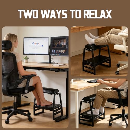 Under Desk Iron FootRest,Adjustable 9-Position Ergonomic Foot Stool - color: Black