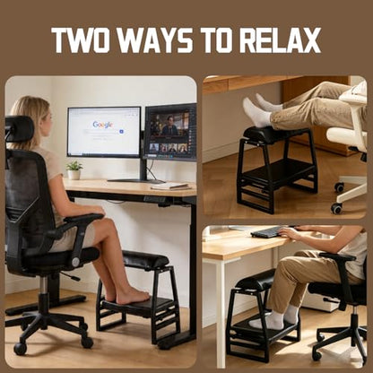 Under Desk Iron FootRest,Adjustable 9-Position Ergonomic Foot Stool - color: Black