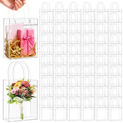 IANFAN 60 Pcs Clear Gift Bags with Handles, Transparent Reusable Tote Bags Plastic Small Gift Wrap for Mother's Day, Boutique, Wedding, Birthday, Baby Shower Party (5.1 x 5.9 x 2.7 Inch)