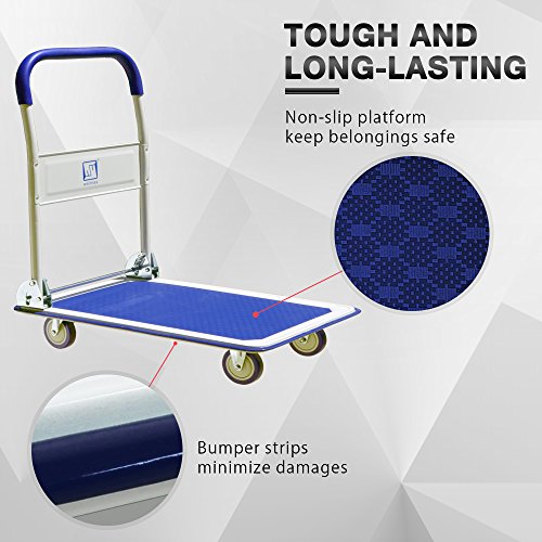 Wellmax Push Cart Dolly, Foldable Moving Platform Flat Cart, 330 lb, Blue - color: Blue, size: 330 Lbs