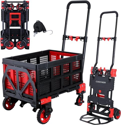 2 in 1 Foldable Hand Truck with Folding Basket, 330lbs Portable Dolly Cart - color: Red2